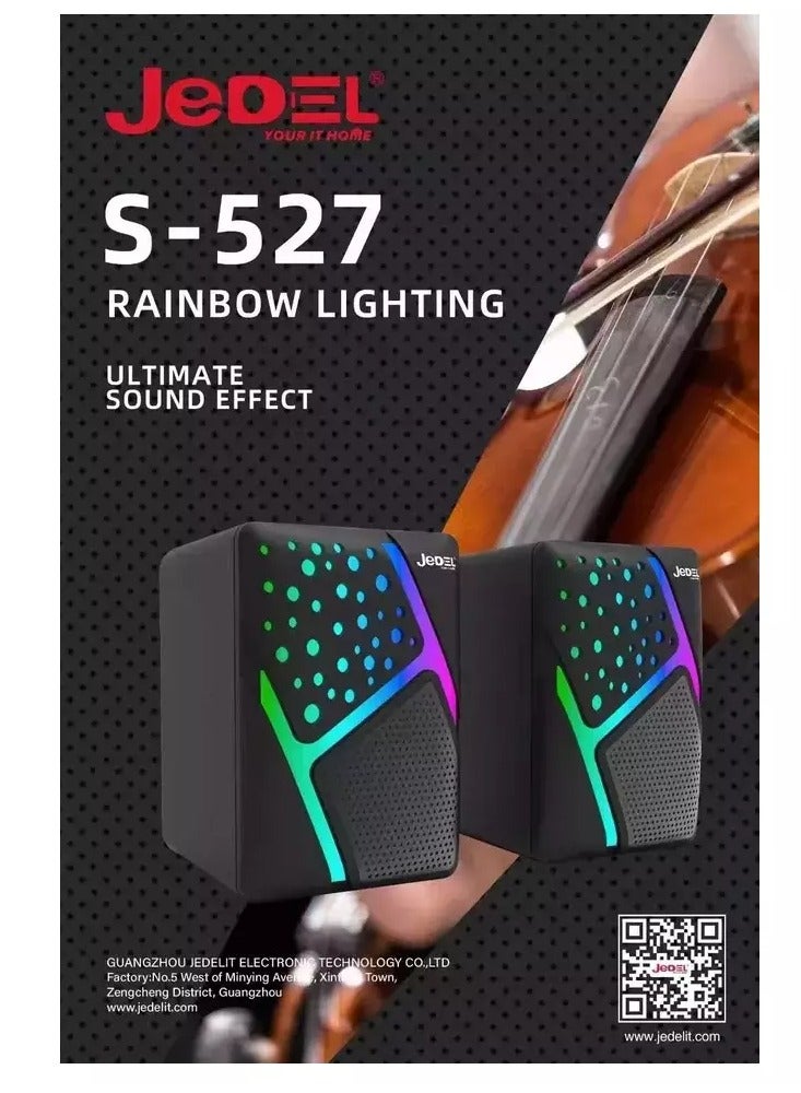 JeDEL S-527 Rainbow Desktop Speakers 6W - 2.0 Channel Stereo - USB Powered + 3.5mm Cable - Image 5
