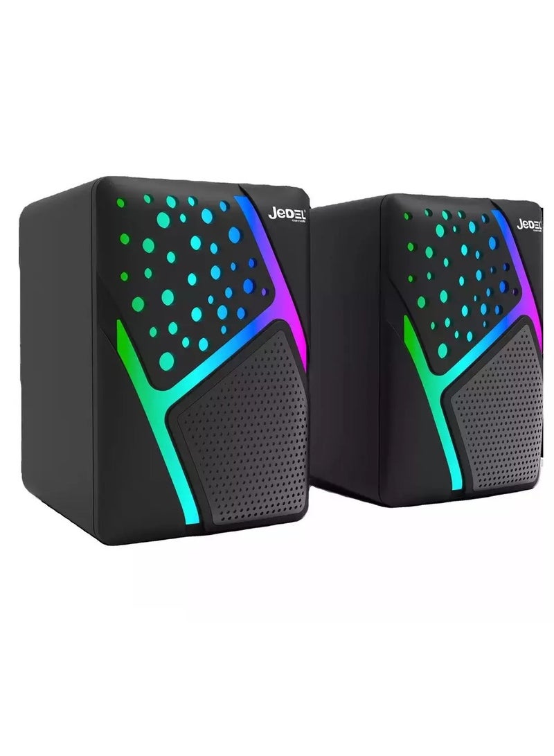 JeDEL S-527 Rainbow Desktop Speakers 6W - 2.0 Channel Stereo - USB Powered + 3.5mm Cable - Image 1