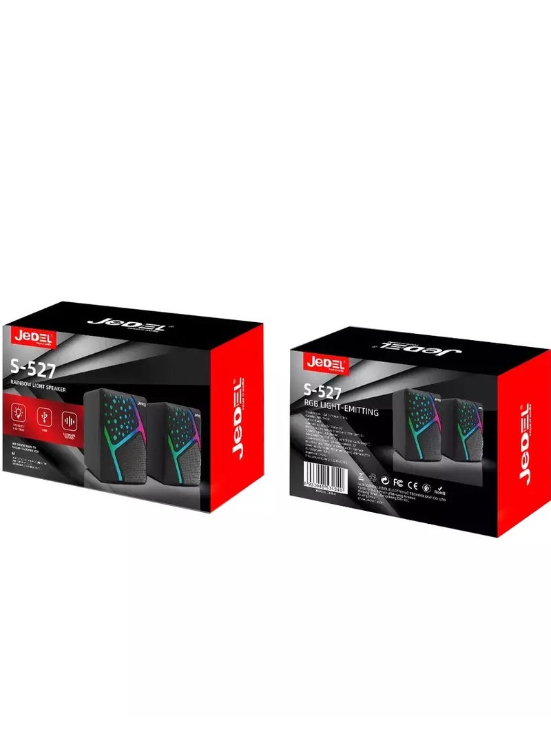 JeDEL S-527 Rainbow Desktop Speakers 6W - 2.0 Channel Stereo - USB Powered + 3.5mm Cable - Image 2