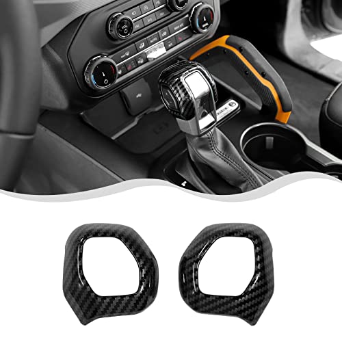 HTHE Center Console Gear Shifter Knob Cover Fit for Ford Bronco 2021-2024 + (Carbon Fiber, 2Pcs/Set) - Image 1