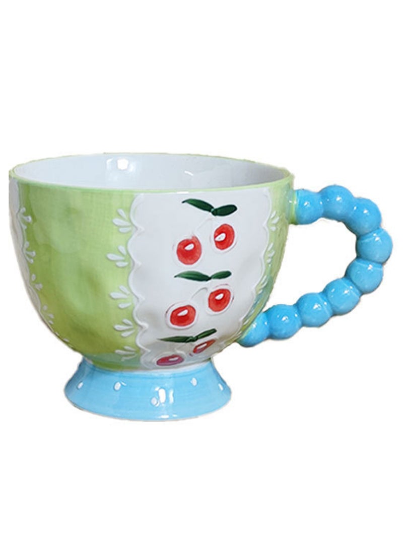 Ceramic Coffee Mug, Cartoon Hand Painted Underglaze Cup, Multifunction Drinkware for Juice, Milk, Oatmeal, Oven, Dishwasher and Microwave Safe, 450ml (Green/Blue) - Image 1