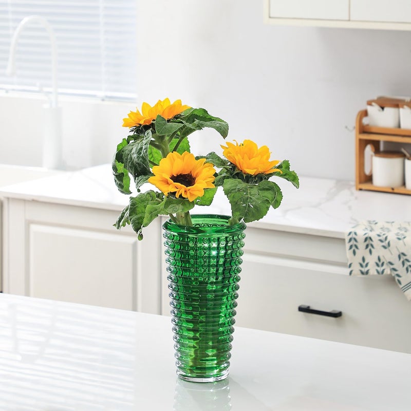 mcmcncuiu Large Crystal Vase for Flowers, Green Cylinder Vase, Large Glass Vases, Modern Decorative Vases for Living Room, Bedroom, Kitchen, Dining Table, Mantle, Wedding, Heavy Duty, 11 Inch - Image 2