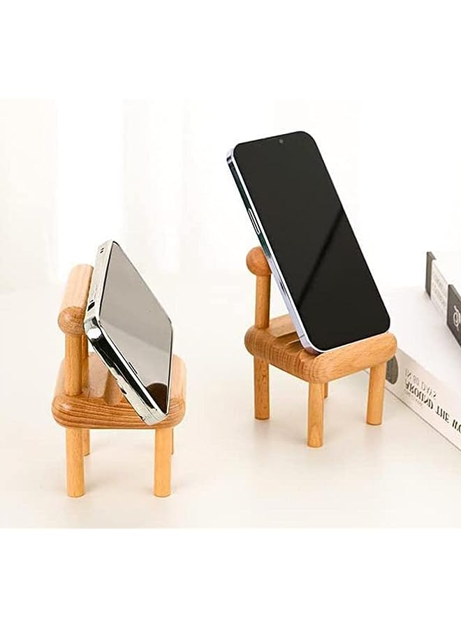 Goodern 2 Pack Cute Mini Chair Phone Holder with 3 Angles Adjustable Phone Holder Convenient Wooden Desktop Stand Card Display Stand Multi Angle Cradle for Desk Tablet Phone Assembly Required - Image 1