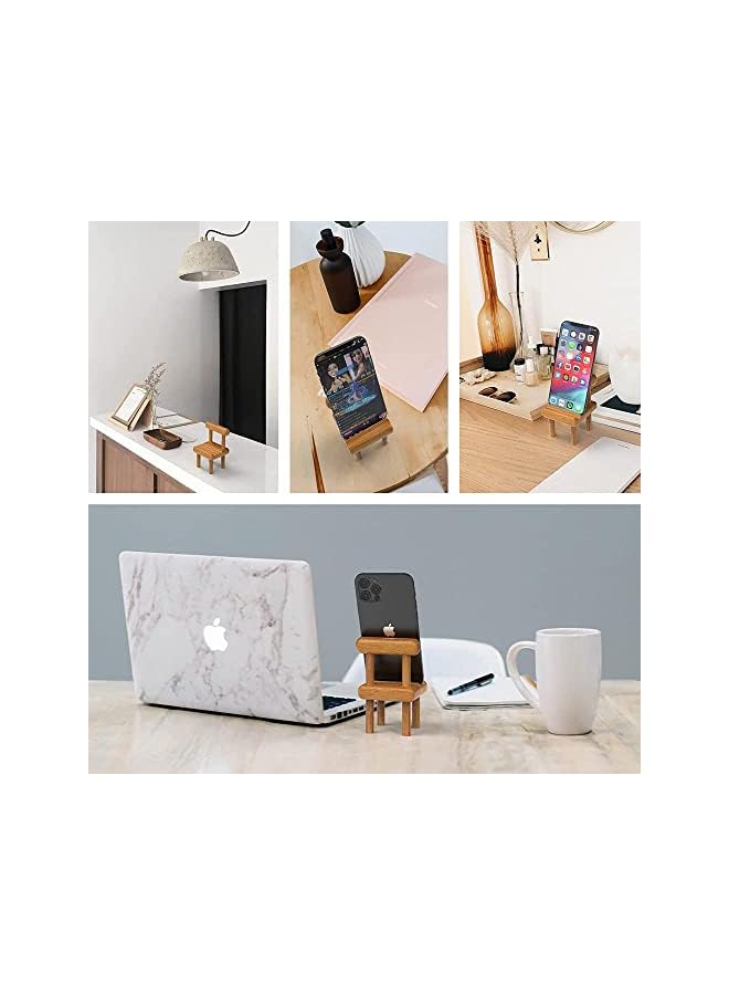 Goodern 2 Pack Cute Mini Chair Phone Holder with 3 Angles Adjustable Phone Holder Convenient Wooden Desktop Stand Card Display Stand Multi Angle Cradle for Desk Tablet Phone Assembly Required - Image 2