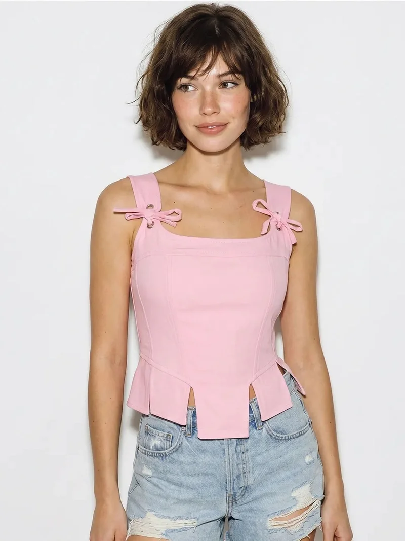 بيانكو لوتشي LUCCI Fitted Crop Corset Top With Bow Detail