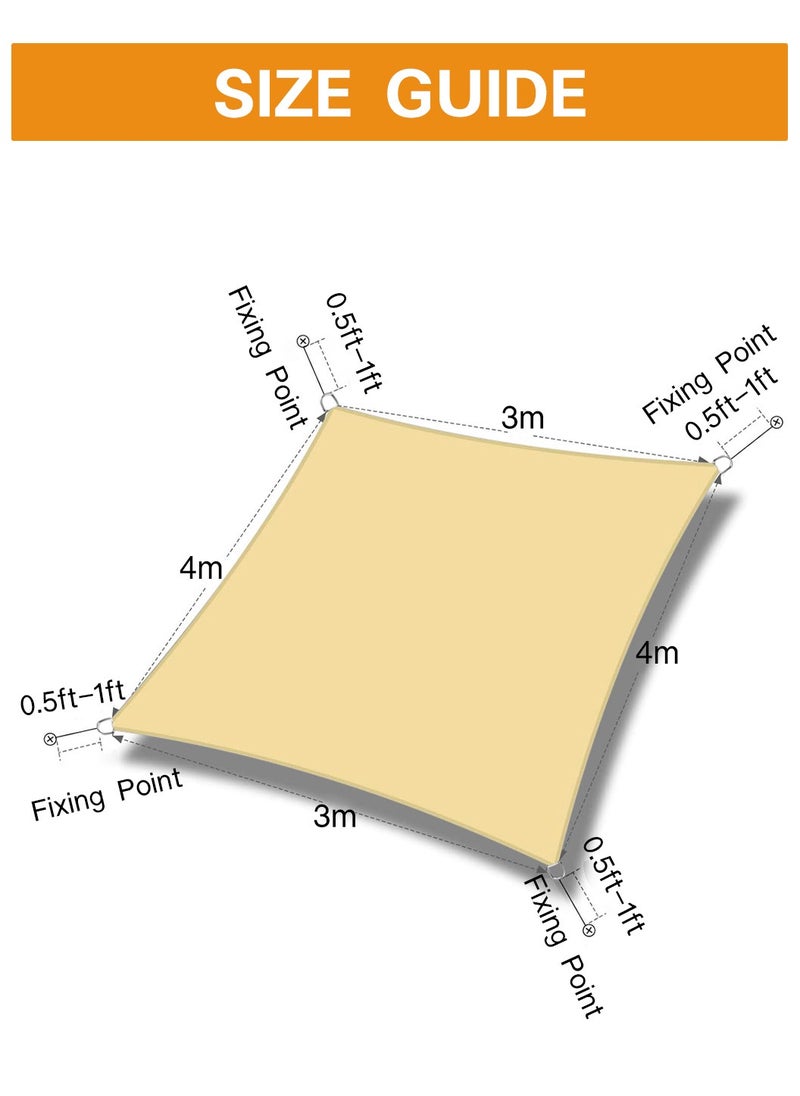 Sun Shade Sail Canopy Beige Sun Shade Sail Canopy with Installation Hardware Kit Water Permeable UV Block 3*4M