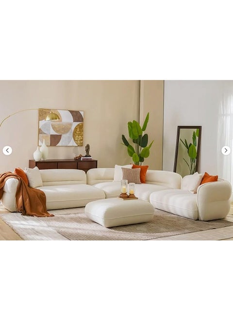 Modern Corner Sectional Sofa Set with Ottoman, Beige Fabric