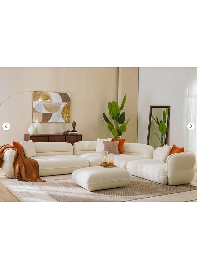 Modern Corner Sectional Sofa Set with Ottoman, Beige Fabric