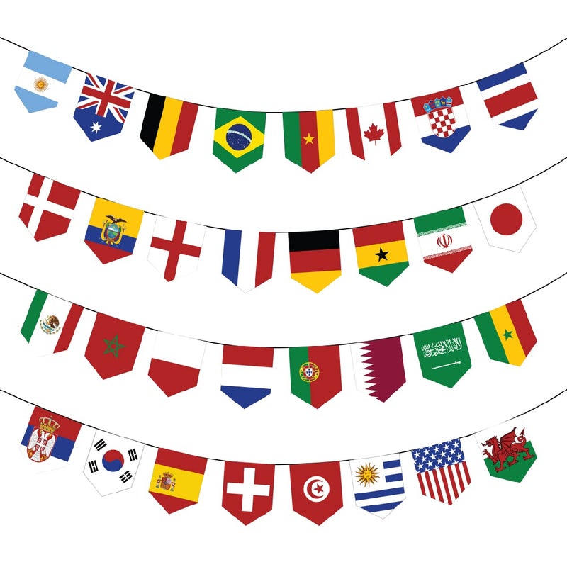 thePartyPopper Qatar 2022 Soccer World Cup 32 Participating Countries Flag Hanging Banner Garland Bunting For Football Decorations All World Cup Flags Multicolor