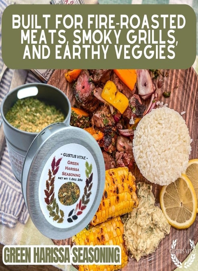 GUSTUS VITAE Green Harissa Seasoning & Rub | Gourmet Spice Blend | Non GMO, All Natural | Handmade in Small Batches in USA | Artisanal Seasoning Mix | Magnetic Tin | GLP-1 Friendly | Sustainably Sourced Rub | Ultra Premium | Gustus Vitae - Image 3