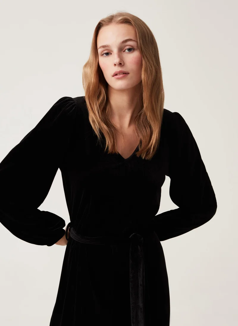 او في اس Ovs Womens Velvet Jumpsuit With Drawstring
