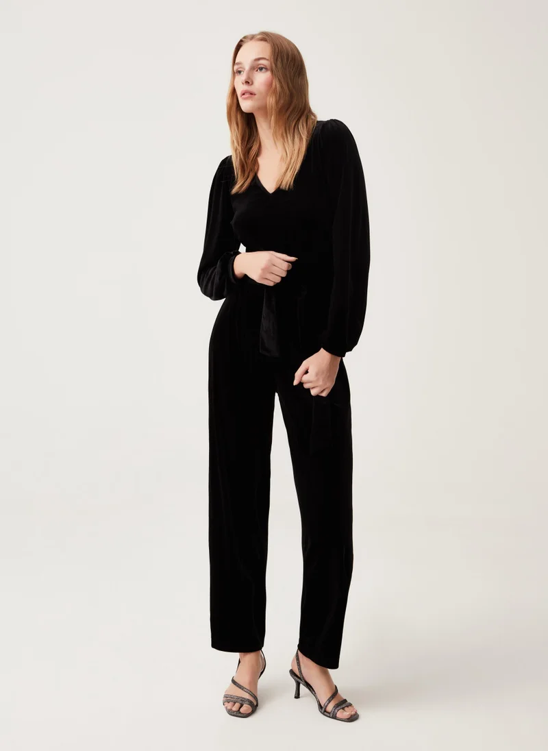او في اس Ovs Womens Velvet Jumpsuit With Drawstring