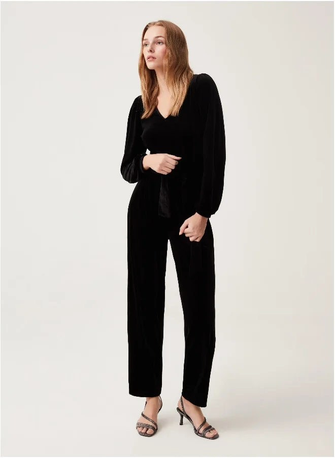 او في اس Ovs Womens Velvet Jumpsuit With Drawstring