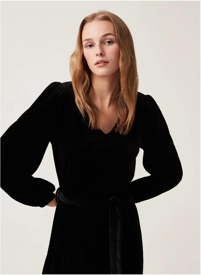 او في اس Ovs Womens Velvet Jumpsuit With Drawstring