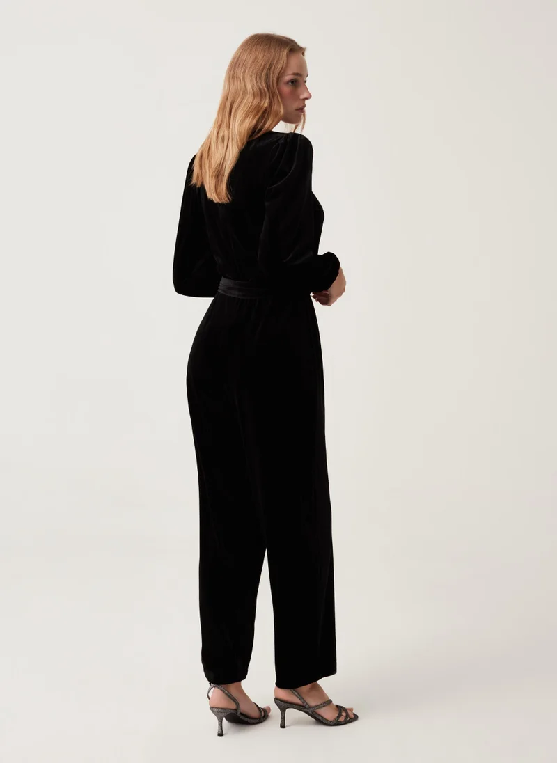 Ovs Ovs Womens Velvet Jumpsuit With Drawstring