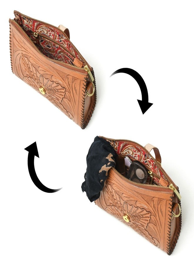ADYAN Western Leather Crossbody Bags for Women Sling Bag Satchel Bag Hand-tooled Floral Carving Girl Purse for stylish look - Image 5