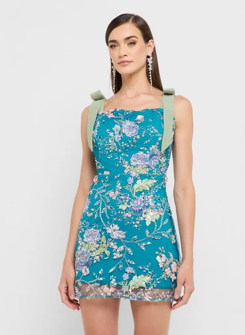 Ginger Boutique eclat luxe shoulder tie detail sequin embellished dress