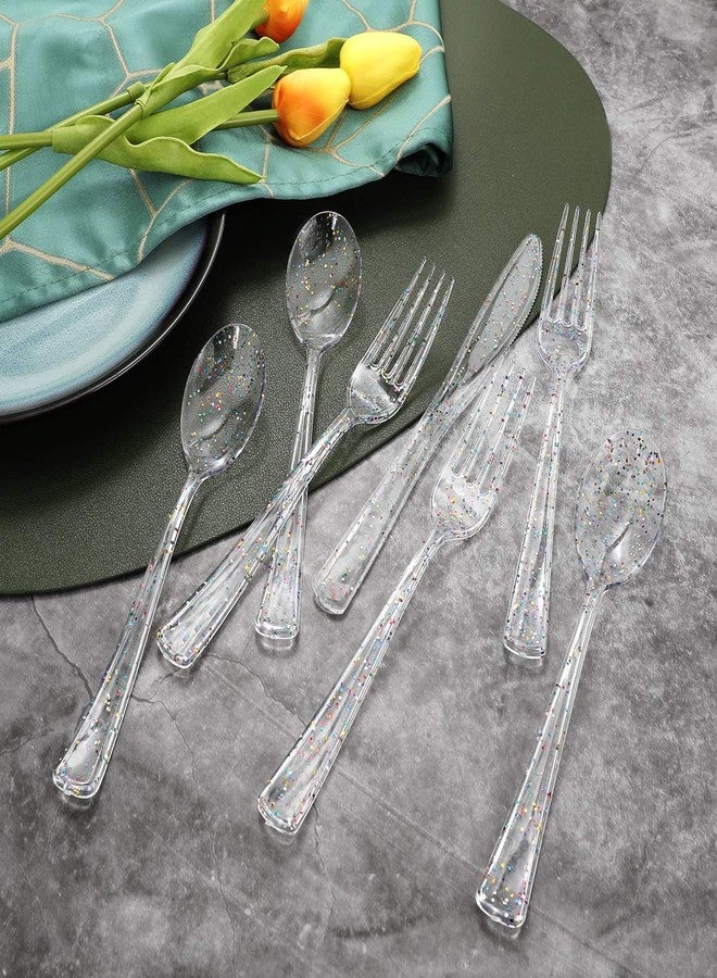 Supernal 360pcs Clear Plastic Silverware, Glitter Disposable Cutlery with Colorful Design,120 Forks,120 Knives,120 Spoons,Perfect for Parties Birthday - Image 4