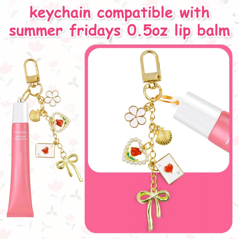Maoolmht Keychain Cap Compatible with Summer Fridays 0.5 oz Lip Balm, 3 Pack Lip Gloss Keychain Compatible with LANGIGE 0.35 oz Lip Balm (Gold Bow) - Image 3