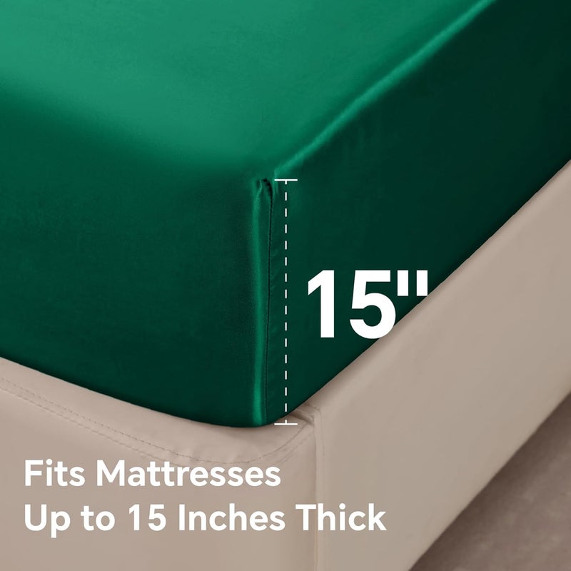BEDELITE Satin Fitted Sheet and Pillowcase Set, Luxury Soft Similar to Silk Bottom Bedsheet with Elastic Corner Straps, Deep Pocket up to 15 Inch, 1 Fitted Sheet and 1 Pillowcase(Twin, Dark Green) - Image 5