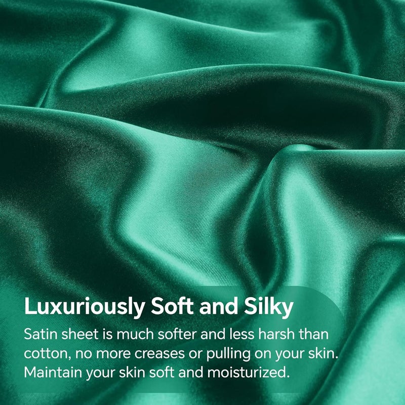 BEDELITE Satin Fitted Sheet and Pillowcase Set, Luxury Soft Similar to Silk Bottom Bedsheet with Elastic Corner Straps, Deep Pocket up to 15 Inch, 1 Fitted Sheet and 1 Pillowcase(Twin, Dark Green) - Image 3