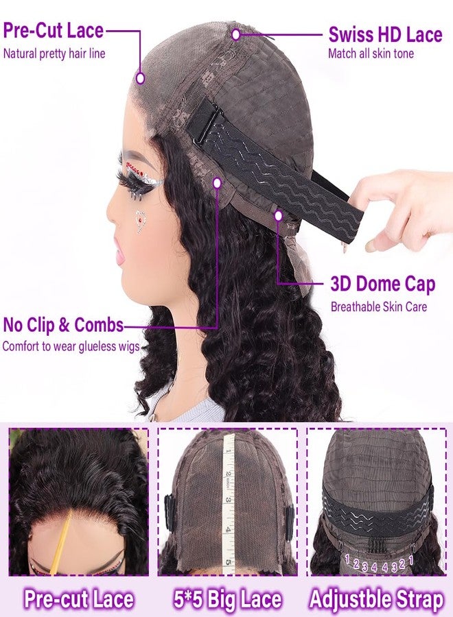 UCUVIC Curly Bob Wig Human Hair 5x5 Wear And Go Glueless Wigs Human Hair Pre Plucked Pre Cut Deep Wave Lace Front Closure Wigs For Black Women 200 Density Curly Wig Glueless Wear And Go Black 12 Inch - Image 4
