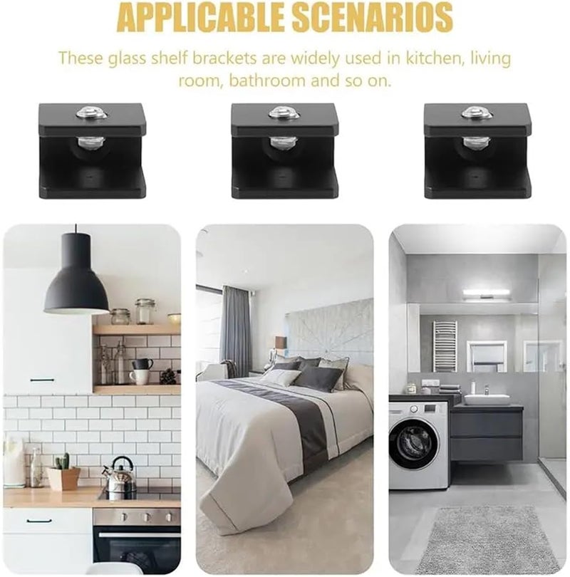 Black Glass Shelf Brackets 30Pcs Adjustable Floating Mirror Wall Shower Support Clips 2 8x1 9cm - Image 3