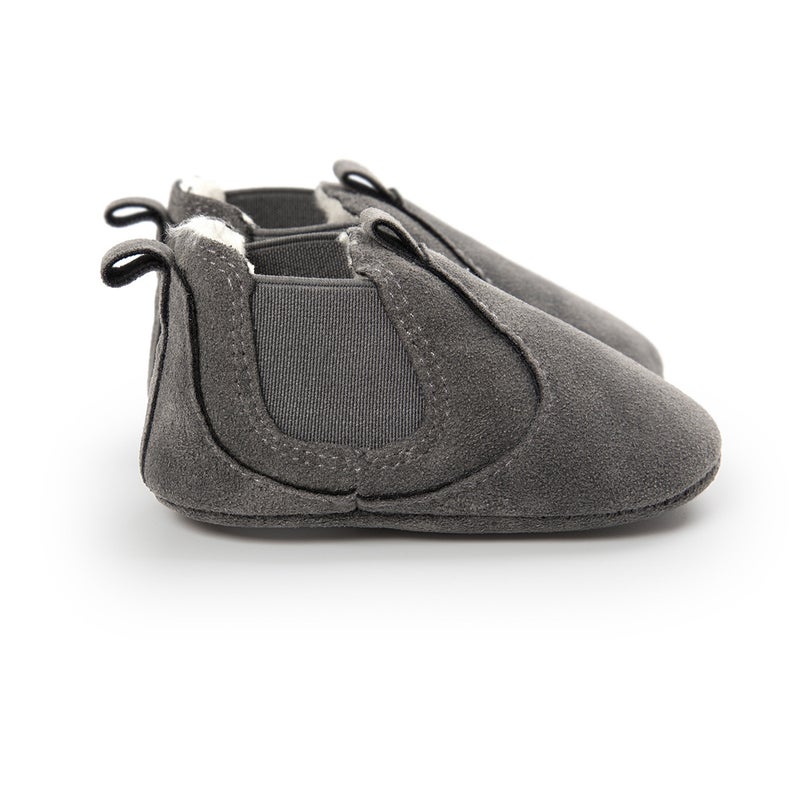 Autumn Winter Baby Leather Shoes Soft Sole Cotton Boots Dark gray 