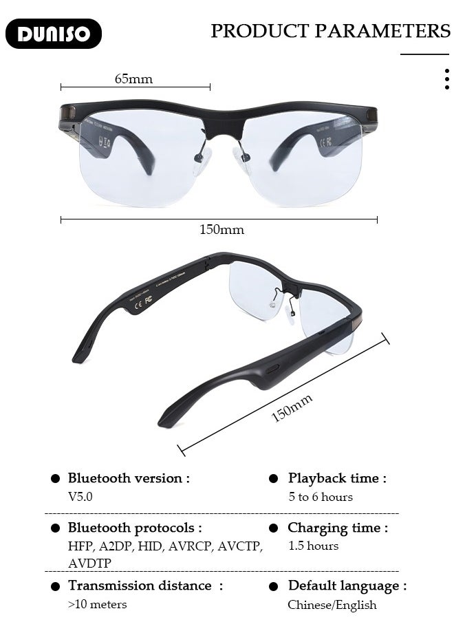 DUNISO Bluetooth Audio Smart Glasses, Blue Light Filter&Polarized Lenses for All Smart Devices Voice Assistant，Bluetooth Audio Glasses for Women and Man，Fashionable and Comfortable, Indoor Outdoor Entertainment Glasses  - Image 2