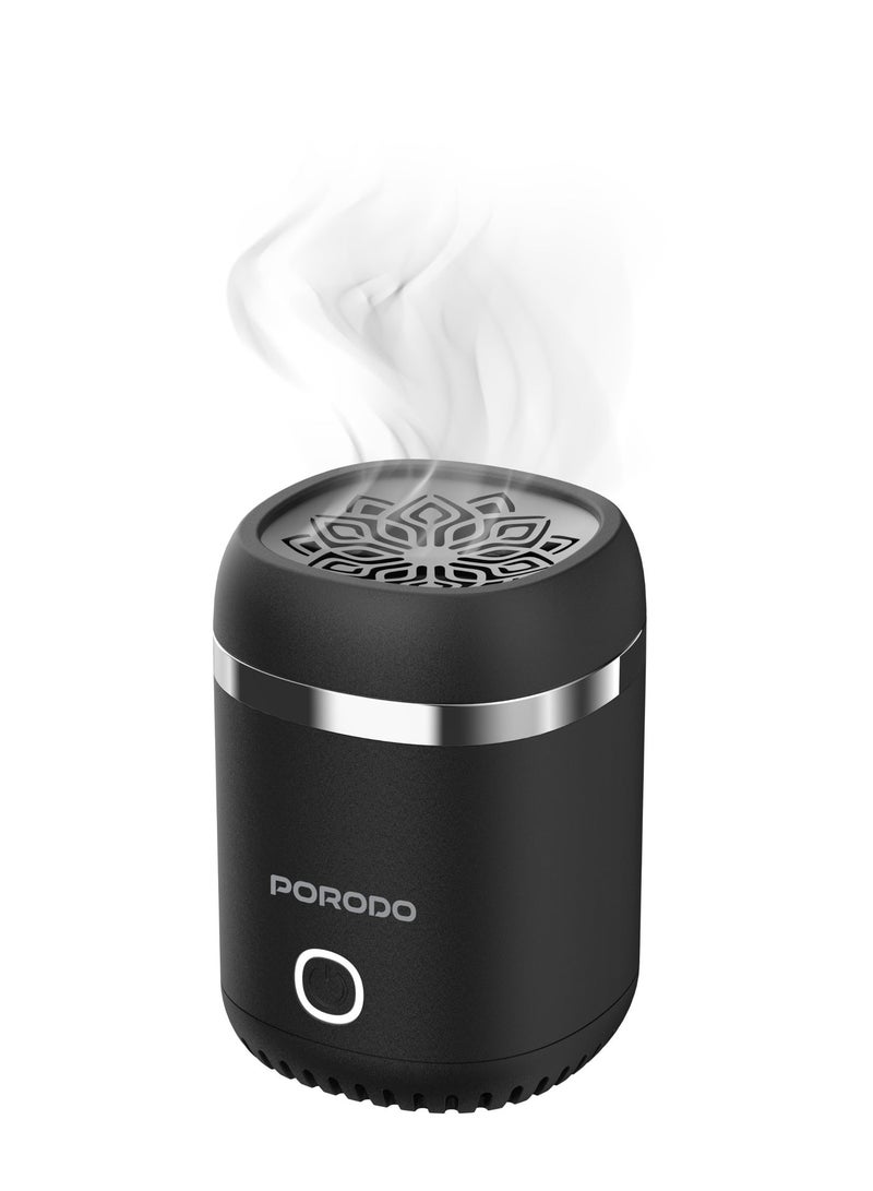 porodo Lifestyle Dreams Oud Bukhoor Electric Mini Incense Burner, Portable Incense Burner, USB-C Port, Rechargeable Aroma Diffuser with 1800mAh Battery & 15x Full Burning Session with About 2Hrs Charging Time, Whisper Quiet Operation, Auto Off Safety Feature, Wide Area Coverage - Black - Image 1