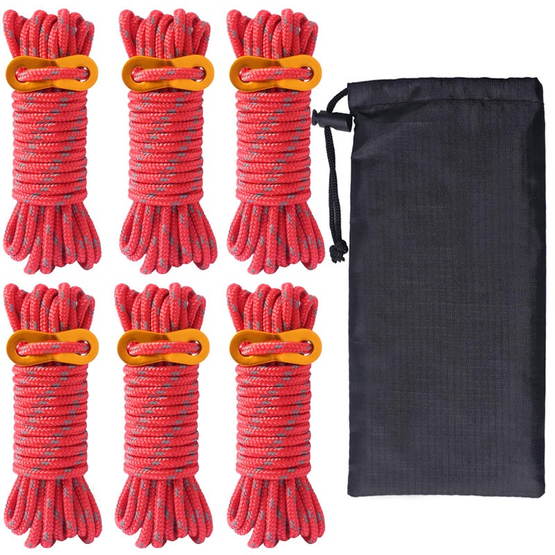 Hikeman 6 Pack 4Mm Outdoor Guy Lines Tent Cords Lightweight Camping Rope With Aluminum Guylines Adjuster Tensioner Pouch For Tent Tarp, Canopy Shelter, Camping, Hiking, Backpacking - Image 1