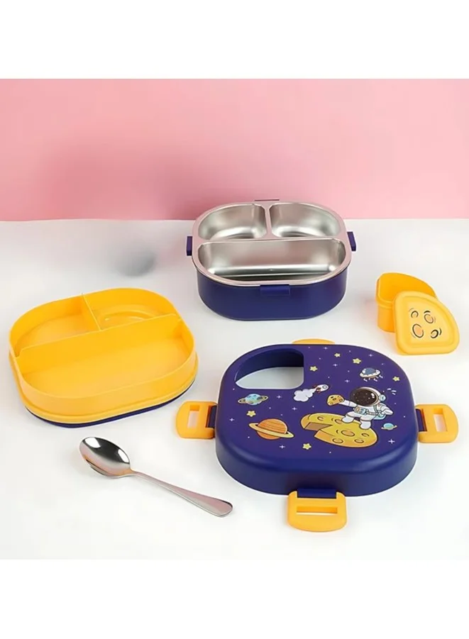 Mobcos Stainless Steel Lunch Containers 3 Compartments Lunch Box with Bowl Bento Box for Adult Kids (Blue)