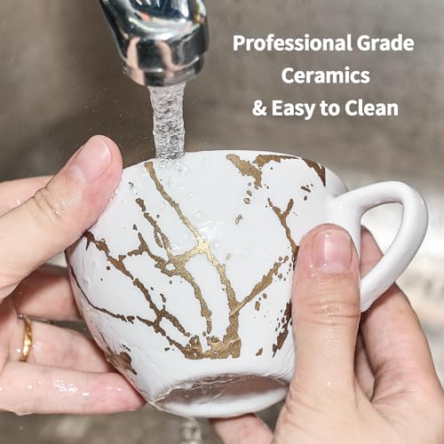 LUKA Ceramic Demitasse Espresso Cups Set with Saucers and Metal Stand, 8 oz Porcelain Stackable Cappuccino Cups Teacup For Tea, Espresso, Latte, Coffee, Cafe Mocha, Set of 4, White - Image 5