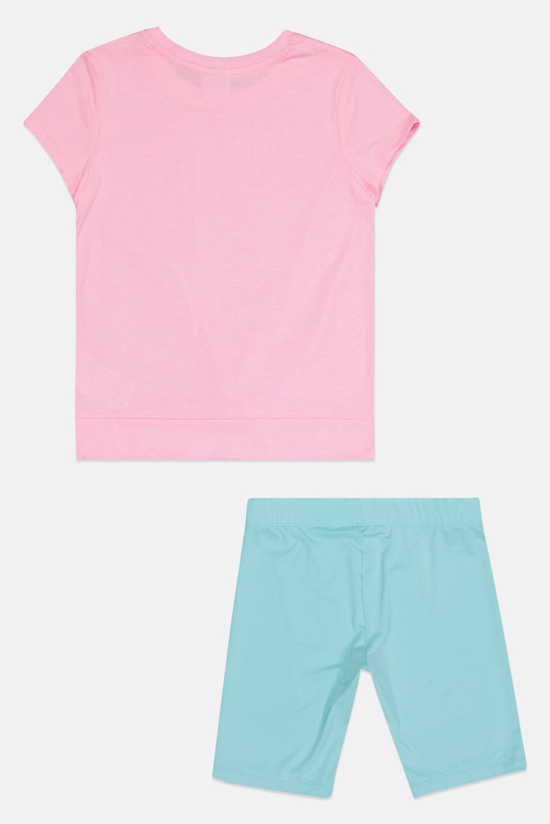 PUMA Kids Girl Brand Logo Short Sleeve T-Shirt And Shorts, Multicolor - Image 3