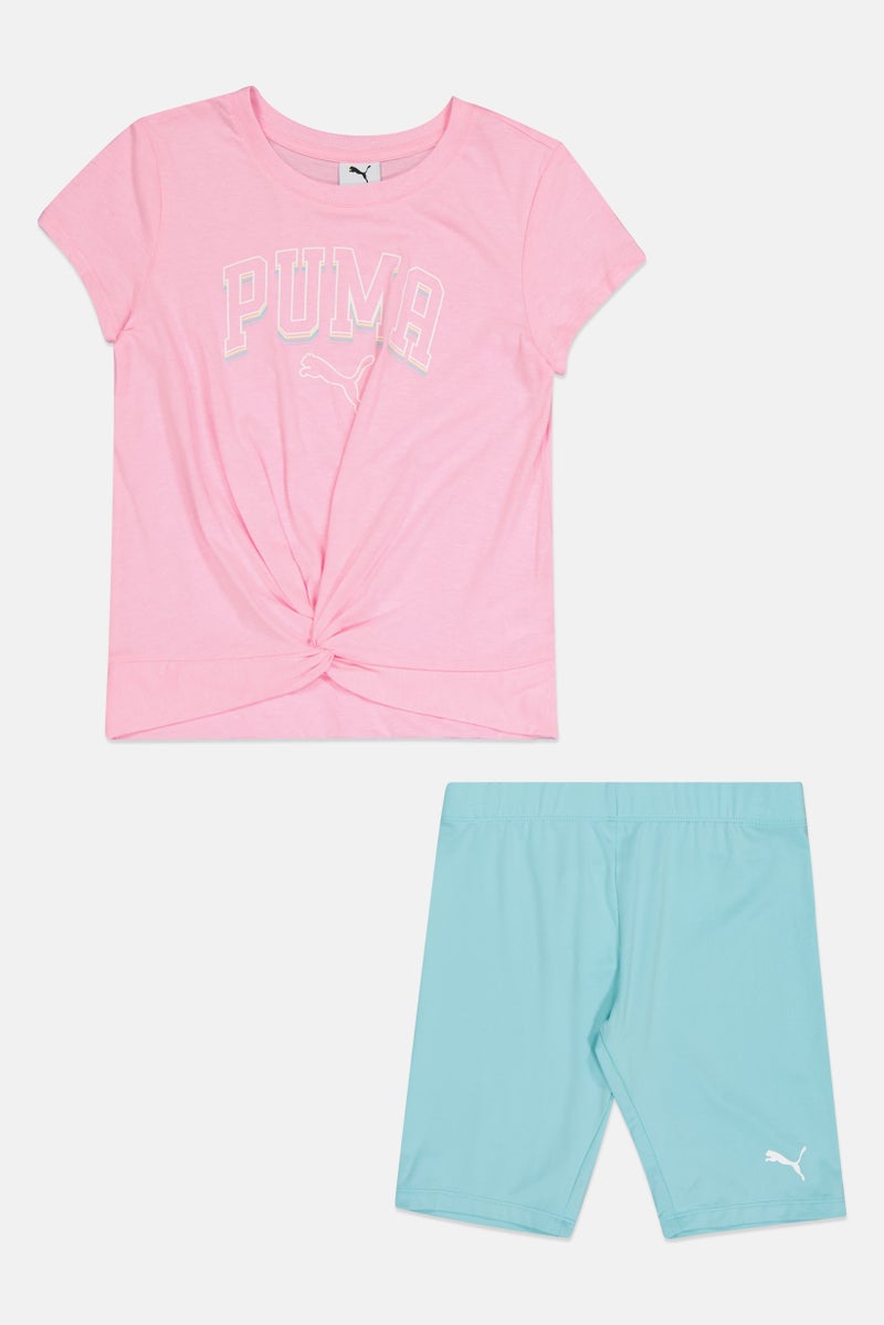 PUMA Kids Girl Brand Logo Short Sleeve T-Shirt And Shorts, Multicolor - Image 2