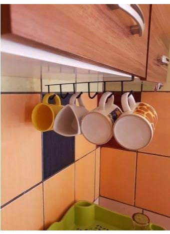 K KODZN K KODZN 2PCS Metal 6 Hook Under Shelf Cabinet Rack for Coffee Cup Mug Wine Glass Tie Hooks Keys Hooks Hanging Belts Scarf Organizer Kitchen Utensils Holder  - Image 2