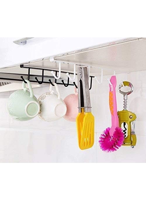 K KODZN K KODZN 2PCS Metal 6 Hook Under Shelf Cabinet Rack for Coffee Cup Mug Wine Glass Tie Hooks Keys Hooks Hanging Belts Scarf Organizer Kitchen Utensils Holder  - Image 5
