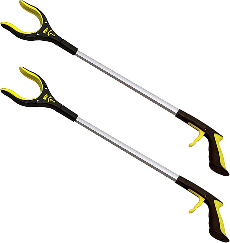 RMS 2-Pack 32 Inch Extra Long Grabber Reacher with Rotating Jaw - Mobility Aid Reaching Assist Tool (Yellow) - Image 1