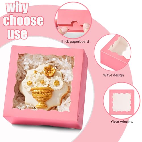 ROSPAKTEK 90 Pack 4x4x2 Inches Pink Bakery Boxes (Clear Window) – Ideal for Packaging Macaron, Ores, Chocolate Truffle, Strawberry, Cookie, Donut, Pie – Party, Wedding, Holiday Favors - Image 4