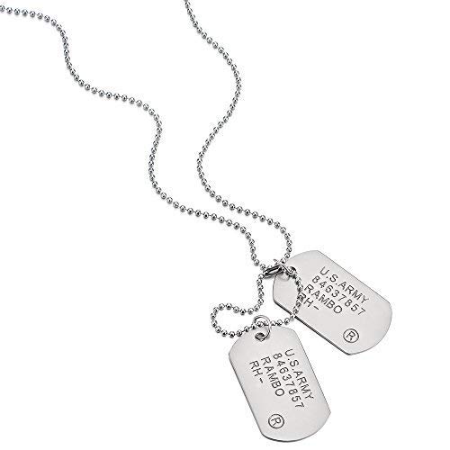 COOLSTEELANDBEYOND Satin Two-Pieces Mens Military Army Dog Tag Pendant Necklace with 28 inches Ball Chain - Image 2