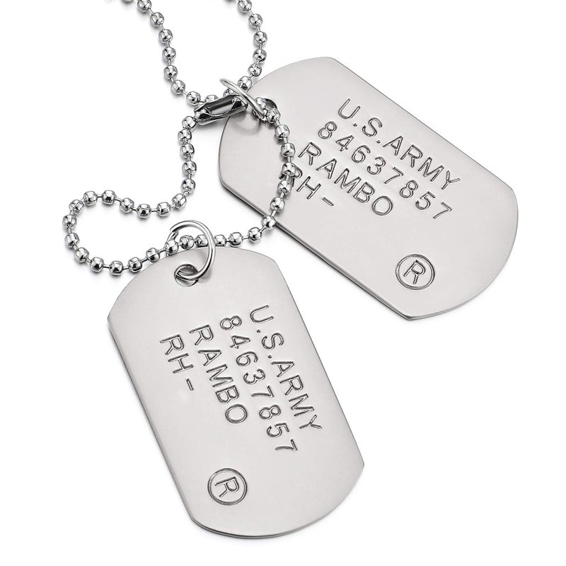 COOLSTEELANDBEYOND Satin Two-Pieces Mens Military Army Dog Tag Pendant Necklace with 28 inches Ball Chain - Image 4