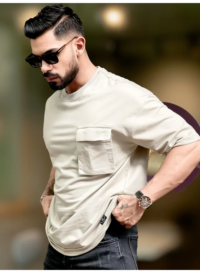 Maniac Mens Solid Polo Neck 3/4th Sleeve Biscuit Cotton T-Shirt