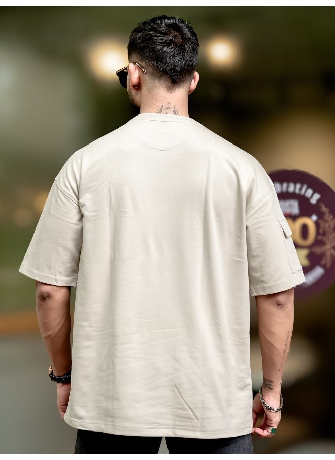 Maniac Mens Solid Polo Neck 3/4th Sleeve Biscuit Cotton T-Shirt  - Image 2