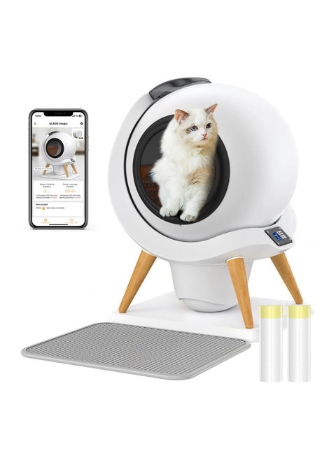 HoneyGuardian™ Smart Self-Cleaning Cat Litter Box, Automatic Cat Litter Box, APP Control Health Monitoring for Multiple Cats, Anti-Pinch/Odor-Removal Design, Dual Power Supply, with 2 Rolls Garbage Bags/Mats [12 Months international Warranty]