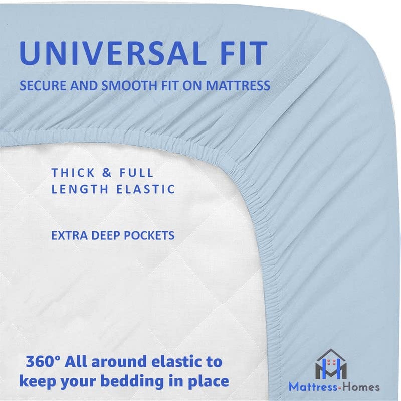 Mattress-Homes Split King Sheets for Adjustable Bed Cotton Flex Top King Sheets Sets for Adjustable Bed Split King Sheets for Sleep Number Beds Top Split King Sheets Split King Sheets 34"" 16""Deep Light Blue Solid  - Image 4
