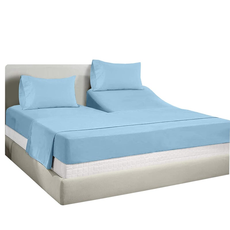 Mattress-Homes Split King Sheets for Adjustable Bed Cotton Flex Top King Sheets Sets for Adjustable Bed Split King Sheets for Sleep Number Beds Top Split King Sheets Split King Sheets 34"" 16""Deep Light Blue Solid  - Image 1
