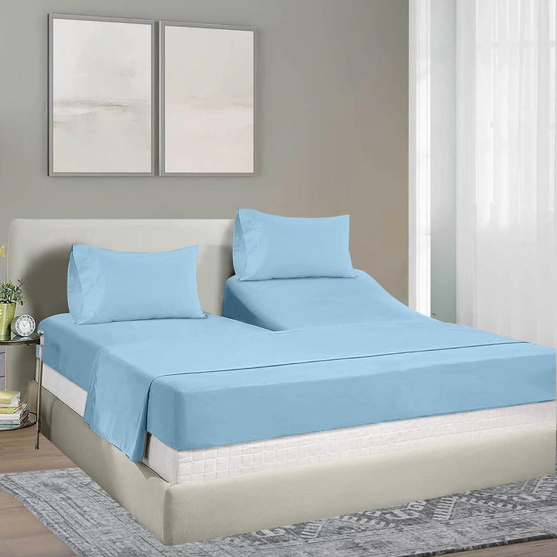 Mattress-Homes Split King Sheets for Adjustable Bed Cotton Flex Top King Sheets Sets for Adjustable Bed Split King Sheets for Sleep Number Beds Top Split King Sheets Split King Sheets 34"" 16""Deep Light Blue Solid  - Image 2