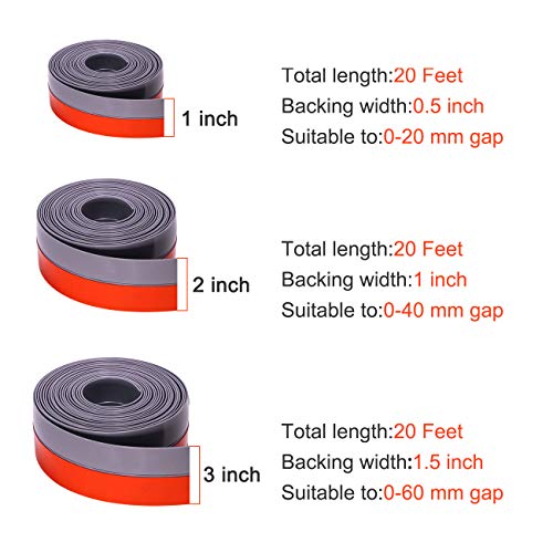 TORRAMI Silicone Weather Stripping 1 inch Width 20 Feet Length, Seal for Door Under Bottom, Gap, Side, Glass Shower Door, Sliding Door,Windows, Grey - Image 2