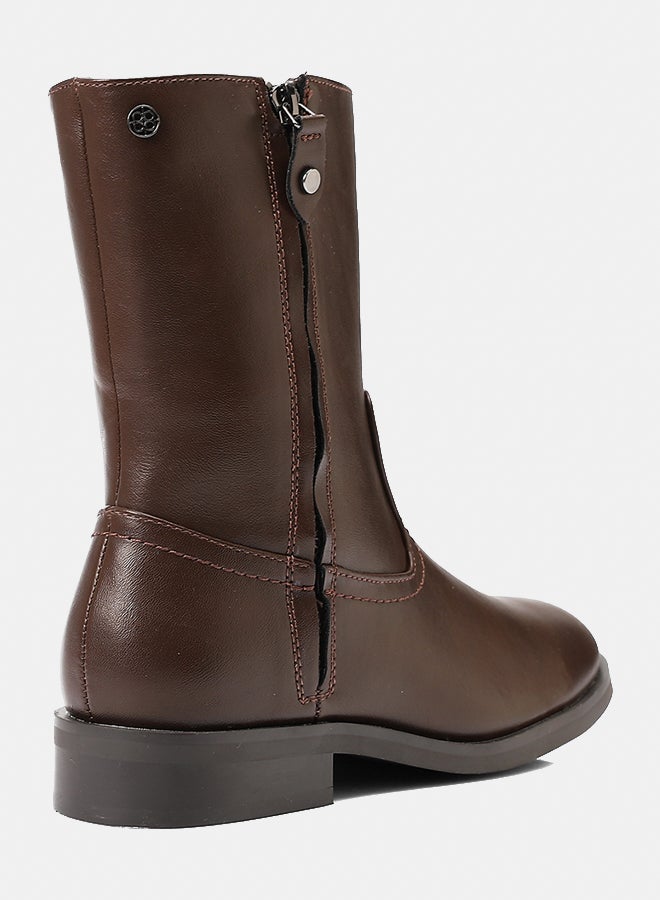 Dejavu Shoes GPS-DVTX-007 Brown Stitched Mid Calf Leather Boot  For Women - Image 3