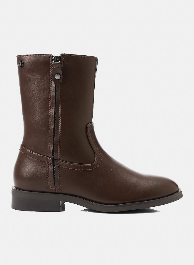 Dejavu Shoes GPS-DVTX-007 Brown Stitched Mid Calf Leather Boot  For Women - Image 2